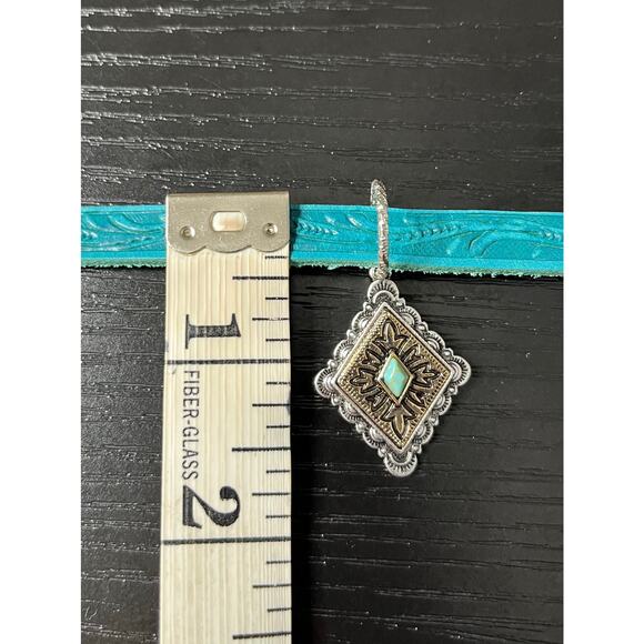 Handmade Turquoise Tooled Leather Choker Necklace with Concho Style Pendant - Picture 7 of 7